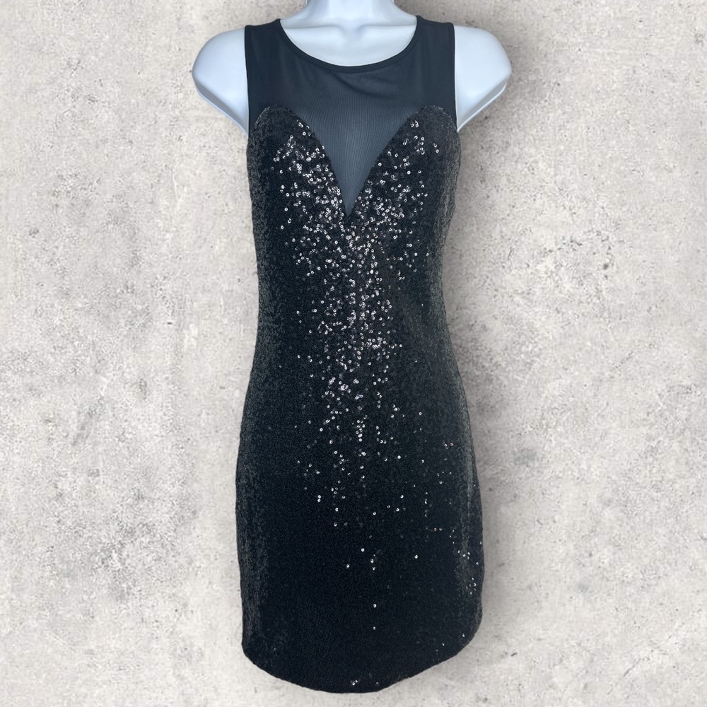 Black Sequins Mesh Cocktail Dress